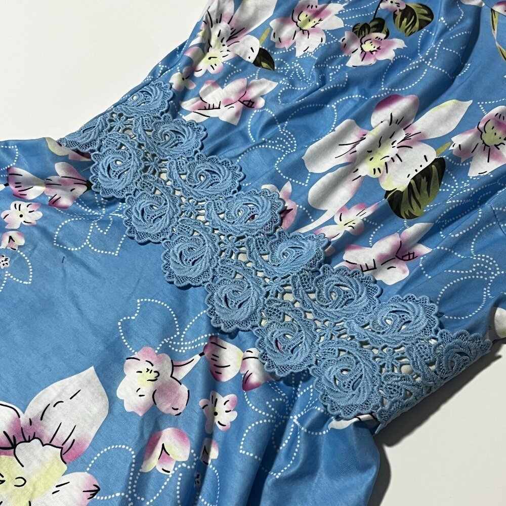 Blue Floral Midi Dress (M) - Picture 6 of 6